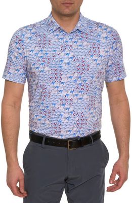 Robert Graham Basel Geo Print Performance Golf Polo in White