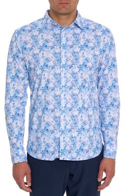 Robert Graham Basinger Paisley Stretch Knit Button-Up Shirt in Blue Multi