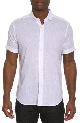 Robert Graham Bennett Slub Short Sleeve Linen & Cotton Button-Up Shirt in White