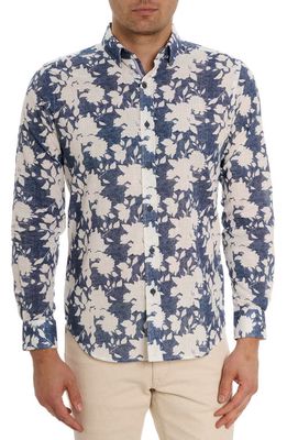 Robert Graham Dominus Tailored Fit Floral Cotton Button-Up Shirt in Blue/White