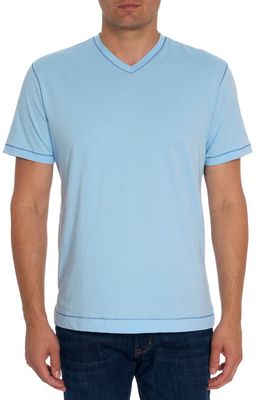 Robert Graham Eastwood V-Neck Cotton Blend T-Shirt in Light Blue