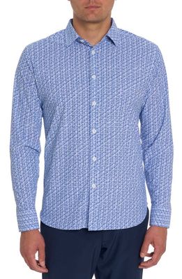 Robert Graham Feldman Geo Print Stretch Knit Button-Up Shirt in Blue Multi