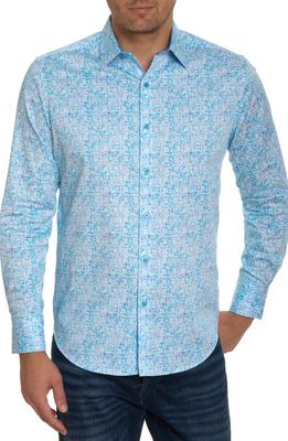 Robert Graham Impression Stretch Cotton Button-Up Shirt in Light Blue Multi