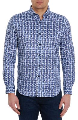 Robert Graham Mendel Micro Print Plaid Cotton Button-Up Shirt in Navy