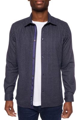 Robert Graham Purcell Houndstooth Stretch Knit Snap-Up Overshirt in Navy