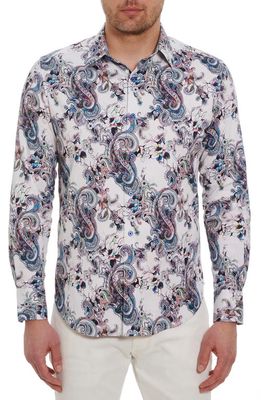 Robert Graham Saturn Paisley Print Stretch Cotton Button-Up Shirt in White/multi