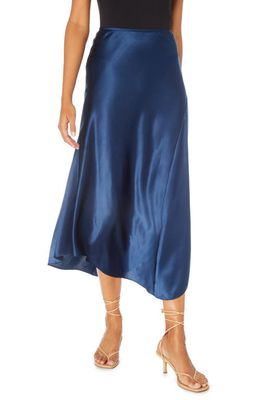 Robert Graham Sivan Asymmetric Silk Blend Midi Skirt in Navy