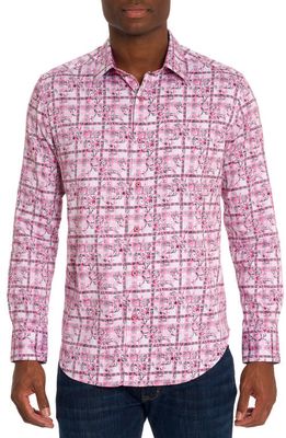 Robert Graham Vine Print Stretch Cotton Button-Up Shirt in Magenta