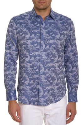 Robert Graham Wave You Paisley Linen & Cotton Button-Up Shirt in Blue