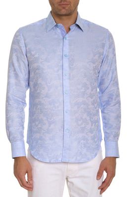 Robert Graham Wave You Paisley Linen & Cotton Button-Up Shirt in Light Blue