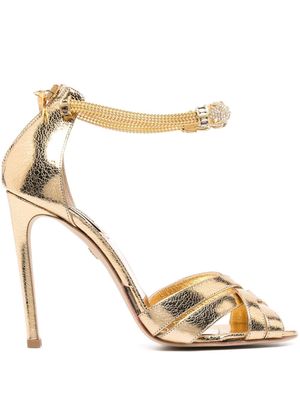 Roberto Cavalli 112mm crystal-embellished leather sandals - Gold