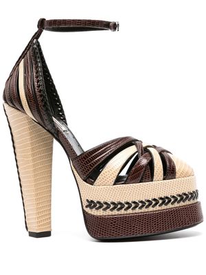 Roberto Cavalli 150mm two-tone embossed leather pumps - Brown