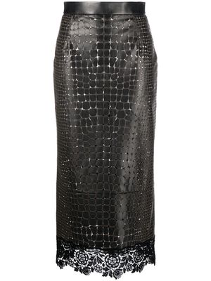 Roberto Cavalli animal-pattern lace-trim leather skirt - Black