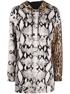Roberto Cavalli animal-print cotton hoodie - Brown