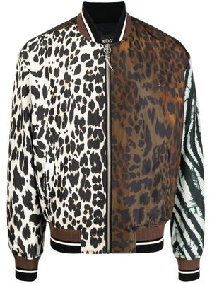 Roberto Cavalli Animalier-print zip-front bomber jacket - Brown