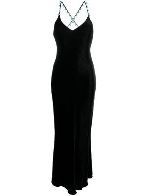 Roberto Cavalli bead-embellished V-neck velvet dress - Black