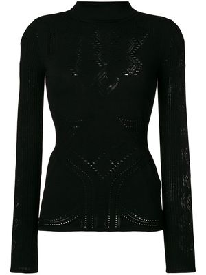 Roberto Cavalli Black geometric lace roll neck sweater