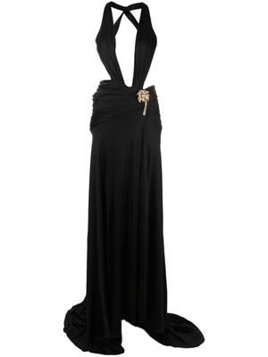 Roberto Cavalli brooch-detail front slit dress - Black