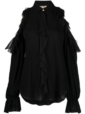 Roberto Cavalli cold-shoulder frilled blouse - Black