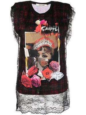 Roberto Cavalli collage-print layered sleeveless T-Shirt - Black