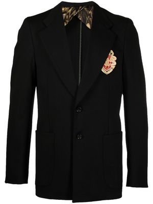 Roberto Cavalli crest-embroidered cotton-blend blazer - Black