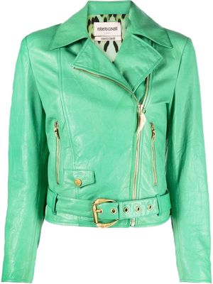 Roberto Cavalli crinkled-effect leather jacket - Green