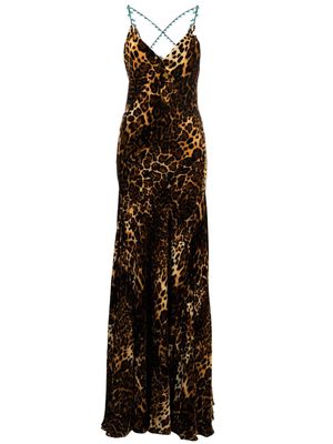 Roberto Cavalli crisscross back leopard print maxi dress - Neutrals