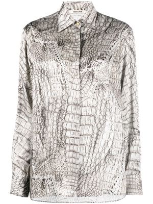 Roberto Cavalli crocodile-print long-sleeve shirt - Neutrals