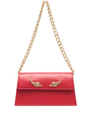 Roberto Cavalli crystal-embellished tiger shoulder bag - Red