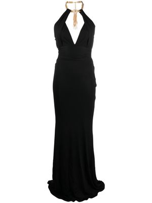 Roberto Cavalli cut-out neck-strap fitted dress - Black