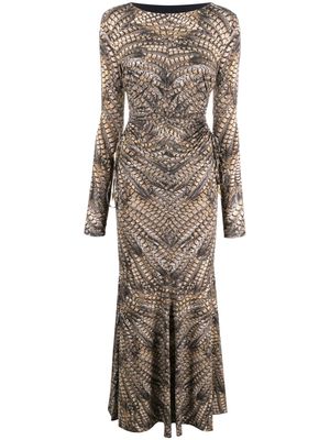 Roberto Cavalli cut-out patterned dress - Neutrals