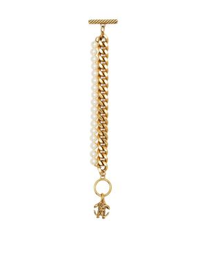 Roberto Cavalli faux-pearl logo-charm bracelet - Gold