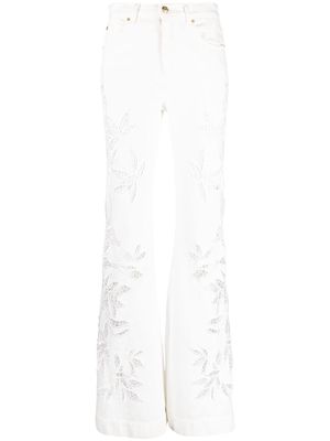 Roberto Cavalli floral-embellished flared trousers - White