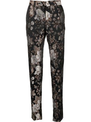 Roberto Cavalli floral-jacquard slim-cut trousers - Black