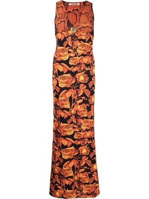 ROBERTO CAVALLI floral-print sleeveless dress - Orange