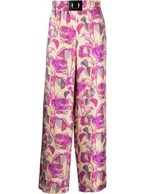 Roberto Cavalli floral-print straight-leg trousers - Neutrals