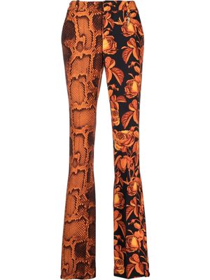 Roberto Cavalli floral python-print straight-leg trousers - Orange