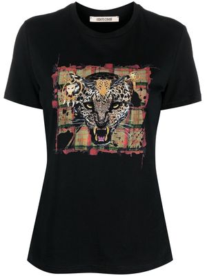 ROBERTO CAVALLI graphic leopard print T-shirt - Black