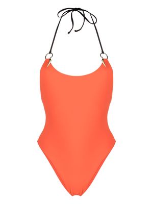 Roberto Cavalli halterneck tie-fastening swimsuit - Orange