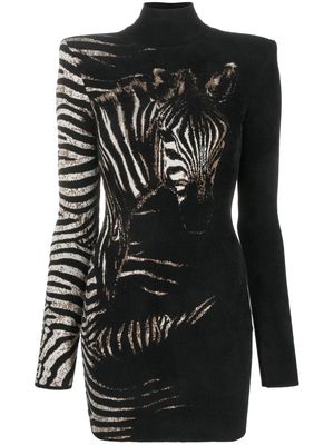 Roberto Cavalli high-neck zebra-print mini dress - Black