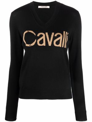 Roberto Cavalli intarsia-knit logo jumper - Black