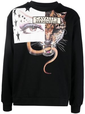 Roberto Cavalli Jaguar-print cotton sweatshirt - 05051 BLACK