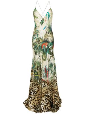 Roberto Cavalli Jungle-print silk maxi dress - Neutrals