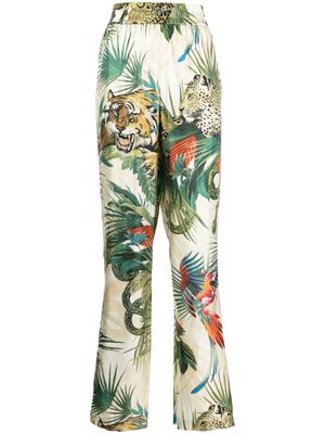Roberto Cavalli jungle print straight-legged silk trousers - Multicolour