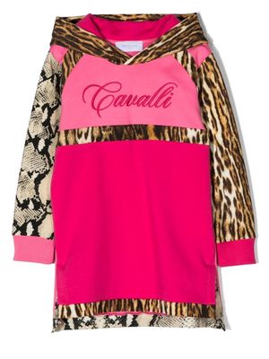Roberto Cavalli Junior animal-print logo hoodie - Pink