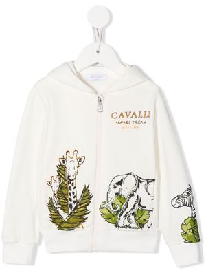 Roberto Cavalli Junior animal print zip-up hoodie - White