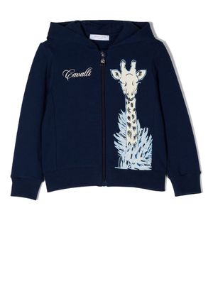 Roberto Cavalli Junior animal-print zip-up sweatshirt - Blue