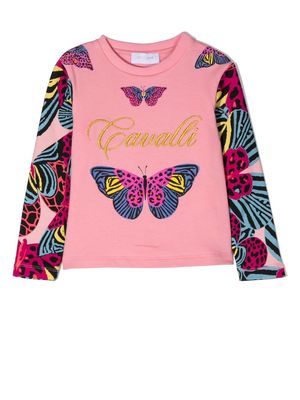Roberto Cavalli Junior butterfly-print long-sleeve top - Pink