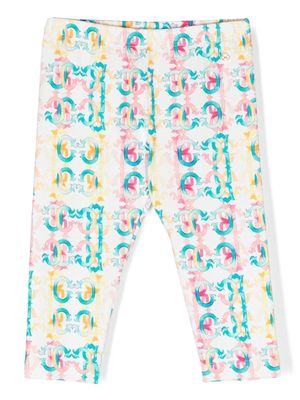 Roberto Cavalli Junior colour-block monogram-print leggings - Green