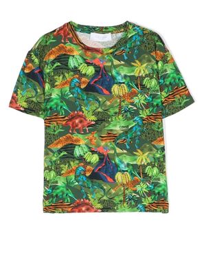 Roberto Cavalli Junior dinosaur-motif illustration-print T-Shirt - Green